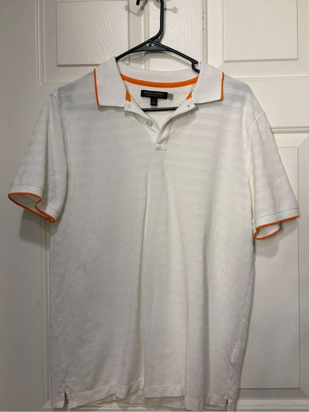 Banana Republic White Polo with Orange Trim Accents
